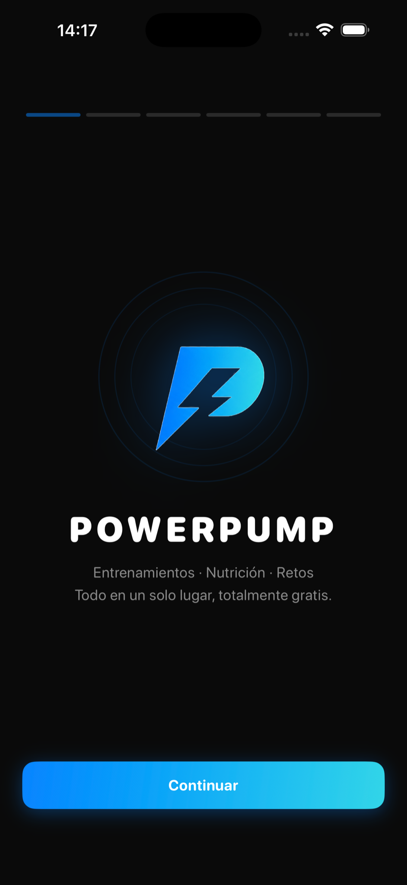PowerPump: welcome screen